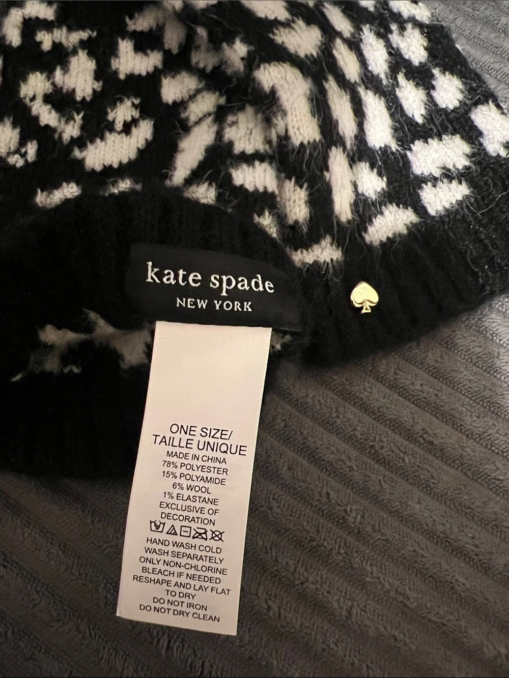 Kate Spade New York  Black and White  Leopard-Print Knit Wrist Warmers